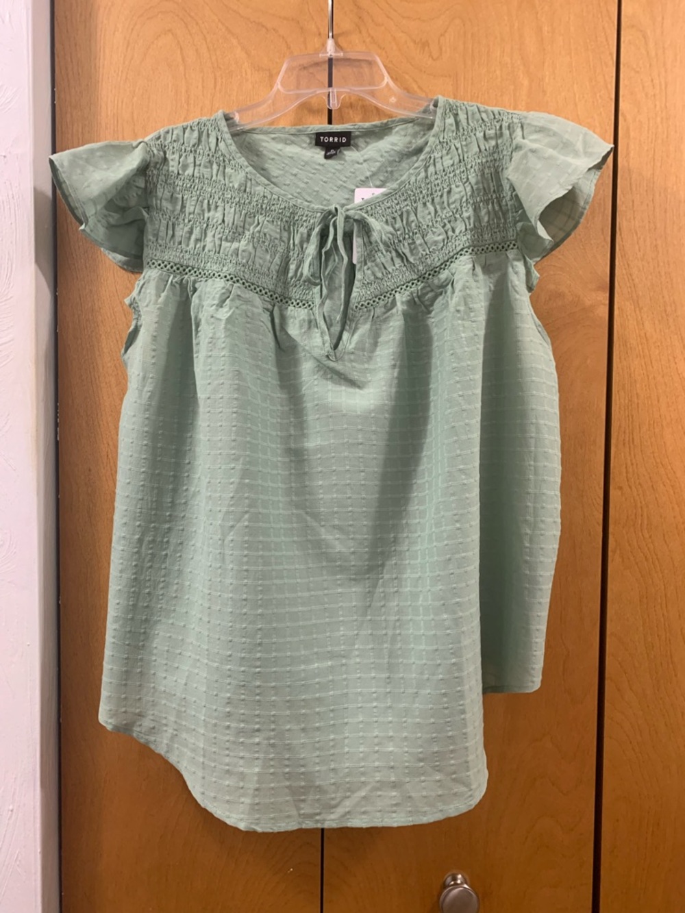 Torrid Mint Green Smocked Tie-Front Flutter Sleeve Top